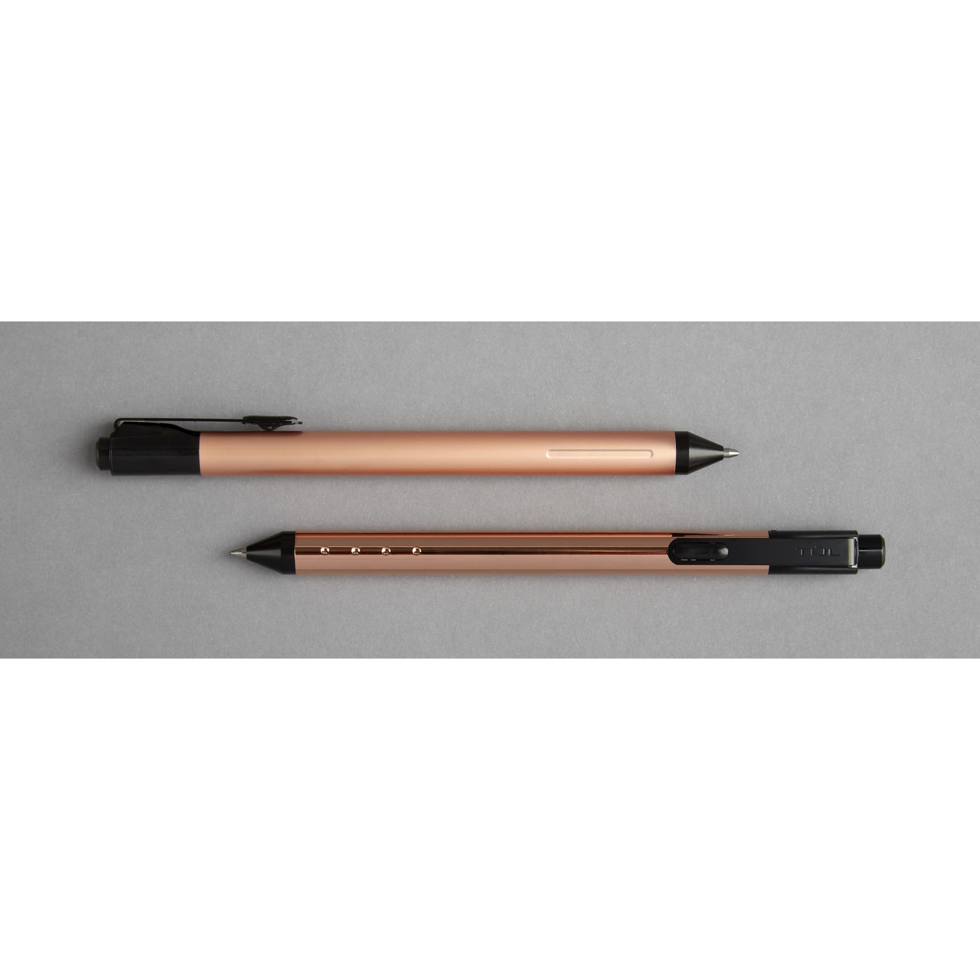 TUL® Fine Writing Solid Metal Barrel Retractable Ballpoint Pen With 2 Refills, Medium Point, 1.0 mm, Rose Gold Barrel, Black/Blue Ink - Image 4