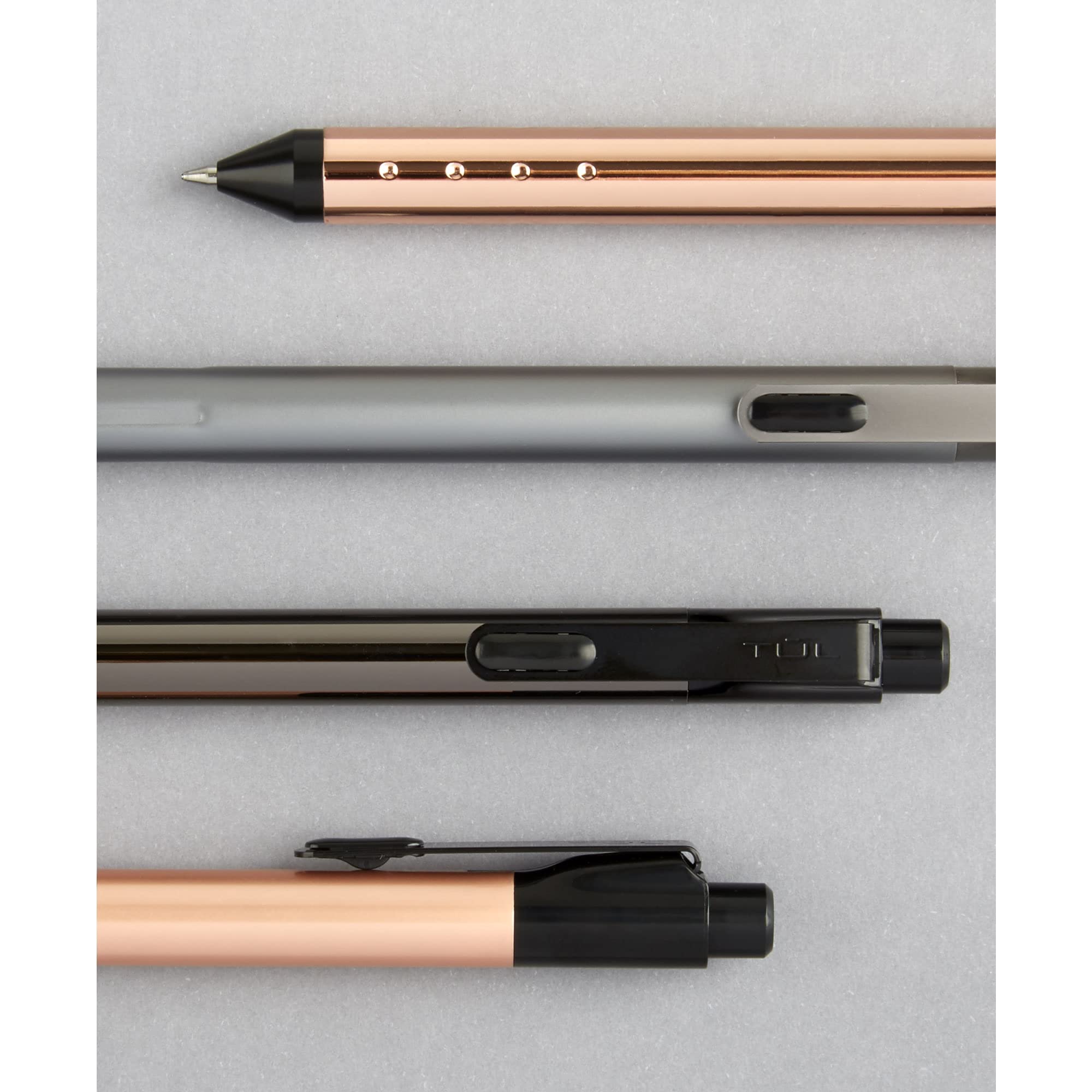 TUL® Fine Writing Solid Metal Barrel Retractable Ballpoint Pen With 2 Refills, Medium Point, 1.0 mm, Rose Gold Barrel, Black/Blue Ink - Image 6